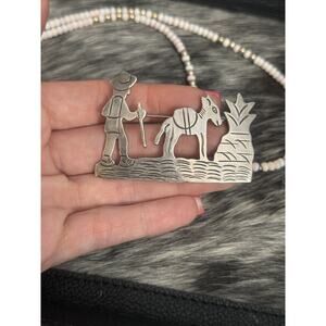 Vintage Sterling Silver Taxco Mexico Donkey Man Walk Southwest Storyteller Pin